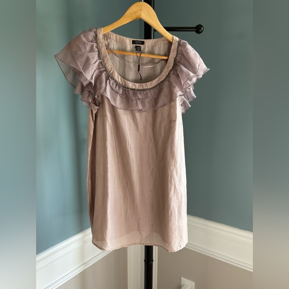 Esprit Pink Flutter Sleeve Ruffled Blouse